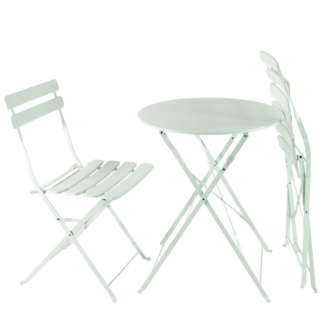 Balkon & Gartenmöbel Bistro-Set klappbar, Metall weiß