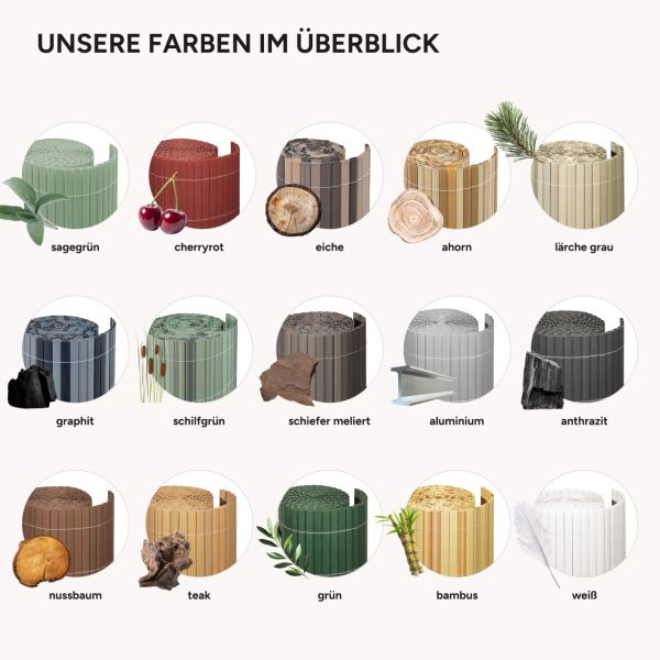 NOOR Sichtschutzmatte PVC 1,80 X 10m Grün | Wasserdicht & UV-beständig | Für Garten, Balkon, Tennisplatz